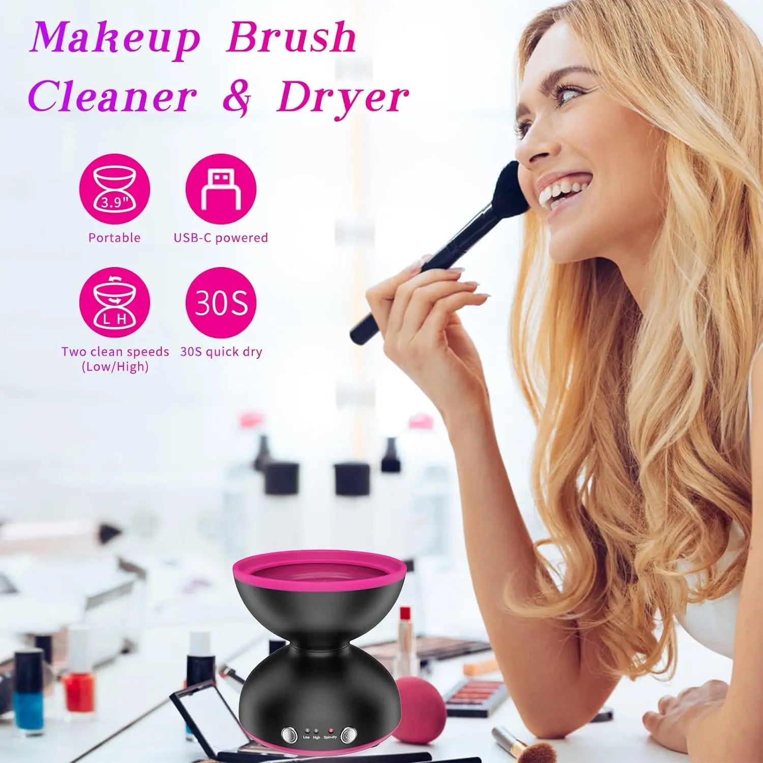 Portable makeup brush cleaner